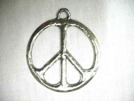 Xl Hippie Peace Sign Symbol Big Statement Usa Pewter Pendant Adj Cord Necklace - £11.95 GBP