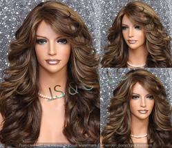 Human Hair Blend Long Full Luscious Heat OK Wavy Wig with Romantic feathered sid - £77.41 GBP