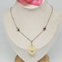 Vintage Carved Beige Pendant Millefiori Beaded Chain Choker Necklace - £19.50 GBP