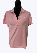 Ladies Polo Shirt, Pale Pink, Check Trim, XL, Cott/Spandex, 5 Gold Buttons - $21.97