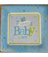 2 Pkgs - Welcome Baby BOY Blue Train Baby Shower 10 1/4&quot; Square Banquet ... - £6.90 GBP
