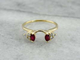 1 KT Finto Marquise Rosso Rubino Diamante Enhancer Anello 14K Oro Giallo Cromato - $93.28