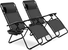 Goplus Zero Gravity Chair, Adjustable Folding Reclining Lounge, Set Of 2, Black - £93.49 GBP