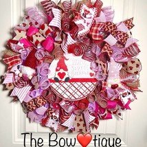 Handmade Valentine’s Home Sweet Gnome Ribbon Prelit Wreath 22 ins LED W19 - £63.39 GBP