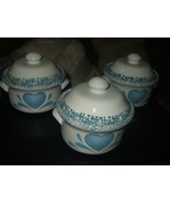 Lot of 3 Blue Heart Theme Country Style Small Lidded Crock Casserole Sou... - £25.45 GBP