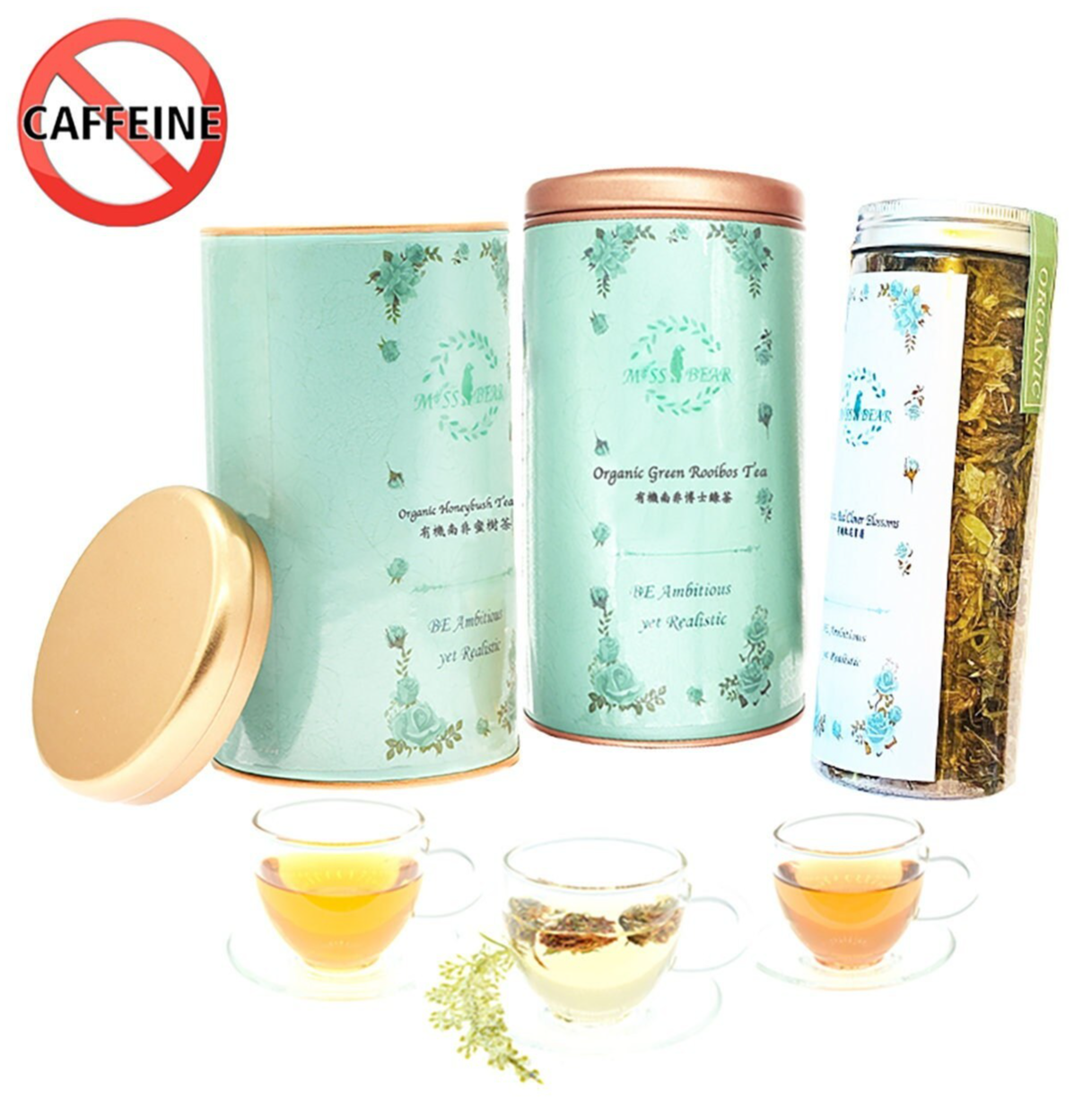 Primary image for Caffeine Free Tea Set/Organic Green Rooibos Tea/Honeybush Tea/Red Clover Blossom
