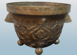 Antique Brass Persian Hammered Planter Jardiniere for Potted Plant, Rust... - $46.39