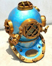 Antique Scuba Diving Helmet Blue Finish Heavy Metal 18&quot; Marine Driver He... - £166.46 GBP