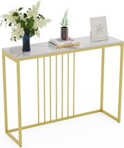 Wisfor Sintered Stone Console Table: White Entryway Table With Golden Frame - - $194.96