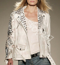 New Woman H&amp;M 2011 Spring Multicolor Full Silver Spiked Pins Punk Leather Jacket - £224.89 GBP
