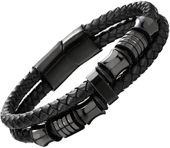 Mens Double-Braided Leather Bracelet: Stylish Wristwear - £21.43 GBP+