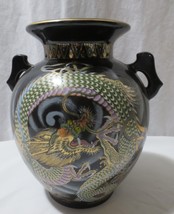 Vintage Black Multicolored Chinoiserie Dragon Serpent Vase Chinese Beaut... - £78.66 GBP