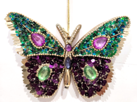 Christmas Peacock Butterfly Sequins Purple Teal Ornament GORGEOUS! - £13.40 GBP