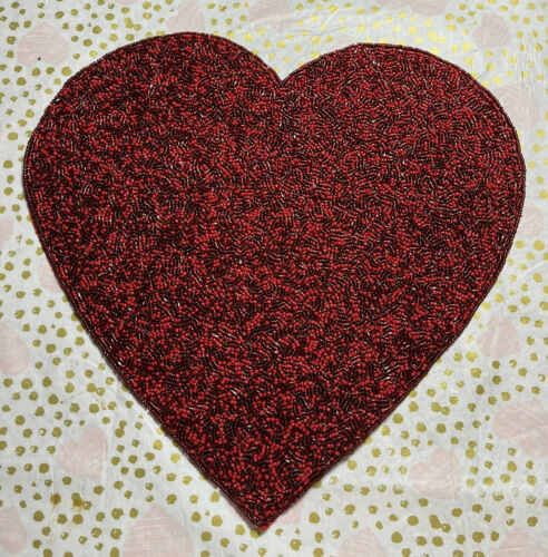 Valentine's Day Red Heart Shape Beaded 15" Charger Placemat New Nicole Miller - $29.99