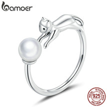 Real Silver 925 Rings Cat with Ball Open Finger Rings for Women Shell  Free Size - £17.92 GBP