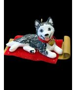 Husky Dog Christmas Ornament With Red Blanket &amp; Gold Sled Hallmark - €28,64 EUR