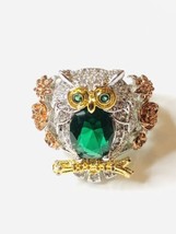 Owl Ring Silver Faux Emerald Gem Green Crystal Roses Gold 7” New - $39.20