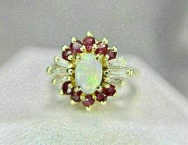 3Ct Oval Cut Fire Opal Women&#39;s Cluster Engagement Ring 14K Yellow Gold Finish - £87.99 GBP