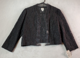 LC Lauren Conrad Blazer Jacket Womens Size 6 Black Lace Floral Cotton Open Front - £17.99 GBP