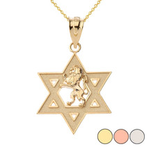 14k Solid Gold Star of David with Lion of Judah Pendant Necklace - £183.73 GBP+