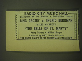 1945 RKO Movie Advertisement - The Bells of St. Mary&#39;s - Radio City Music Hall - £14.78 GBP