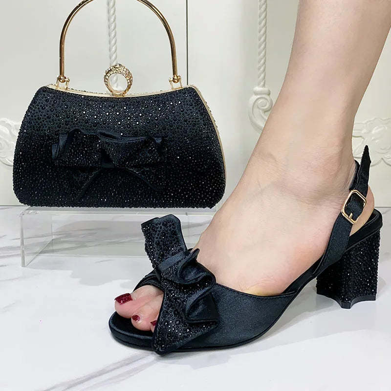Fashionable Top Luxury Round Toe Bowtie Bright Diamond Summer Women's High Heels Item image 7