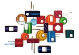Wood wall art, Colorful Geometric Wood and Metal Wall Sculpture 44x31 by... - £275.21 GBP