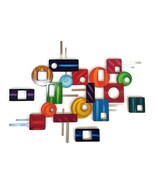 Wood wall art, Colorful Geometric Wood and Metal Wall Sculpture 44x31 by... - $479.67 CAD