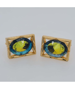 Blue Yellow Rhinestone gold tone framed cufflinks - $47.31 CAD