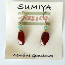 Sumiya Genuine Gemstone Earrings Dangle Wire Hooks Carneiian &amp; Adventurine - £12.66 GBP