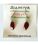 Sumiya Genuine Gemstone Earrings Dangle Wire Hooks Carneiian &amp; Adventurine - £12.79 GBP