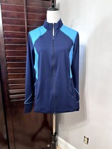 Natori Womens Track Jacket Blue Color Block Long Sleeve Activewear Zipper M - £19.59 GBP