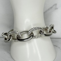 Chico&#39;s Rhinestone Studded Chunky Silver Tone Chain Link Toggle Bracelet - £12.36 GBP