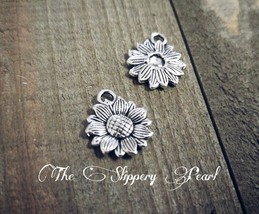 Sunflower Charms Sunflower Pendants Silver Flower Charms Spring Charms 10pcs - $3.95