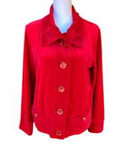 Red Velour Jacket Size L Cardigan Sweater Button Up Jones New York Colle... - £13.02 GBP