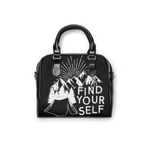 Personalized Nature-Inspired Shoulder Bag: &quot;Find Yourself&quot; Tent Illustra... - £40.11 GBP