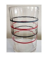 Vintage Juice Glass Colored Stripes Black &amp; Red Stripes On Clear 3.25&quot; MCM - $10.36 CAD