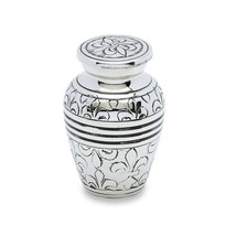 Small/Keepsake 3 Cubic Inch Silver Fleur De Li Funeral Cremation Urn for Ashes - £56.08 GBP
