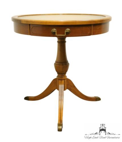 MERSMAN FURNITURE Traditional Style 26" Round Accent Table w. Tooled Leather ... - £396.45 GBP