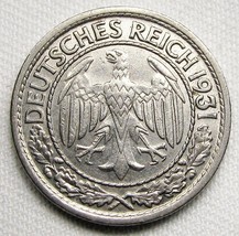1931-F Germany 50 Reichspfennic VCH AU Coin AD871 - $28.97