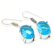 Swiss Blue Topaz Oval Shape Gemstone Handmade Earrings Jewelry 1.40" SA 3795 - £4.78 GBP