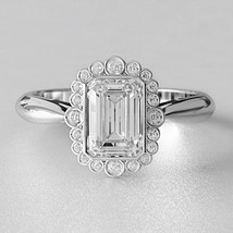 1.50CT Emerald Cut Halo Moissanite Engagement Promise Ring 14K White Gold Plated - £145.56 GBP