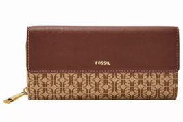 New Fossil Jori RFID Flap Clutch Beige / Brown - $41.76