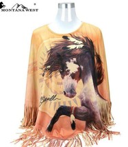 Montana West Aztec Collection Poncho Cover Up Horse Casual Beach Pool Fr... - $29.16