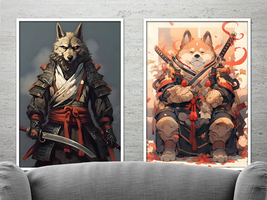 Samurai Dog illustration, set of 6 Wall Art Printable Artworks. - $7.00