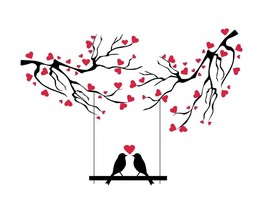 Love Birds Swing On Tree PVC Vinly Wall Stickers Multicolor 87 cm x 122 cm - £11.90 GBP