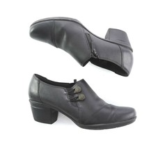 Clarks Collection Black Leather Side Zip Ankle Booties Heels Shoes Womens 9.5 M - $29.62