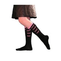 Cute Black &amp; Pink Kitty Knee High Socks Girls Cat Heads Witch Feline Princess - £6.23 GBP