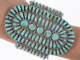 6 5/8&quot; Large Vintage Native American Sterling/Turquoise Petit point cuff - £868.49 GBP