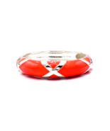 Vintage Silver Tone Bright Neon Coral Orange Enamel Hinged Bangle Bracelet - $24.36 CAD